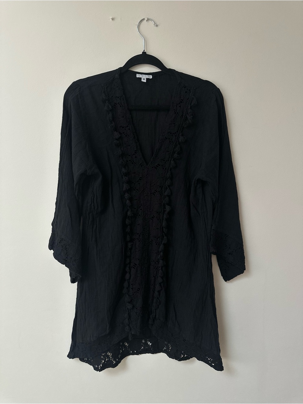 Debbie Katz Black Lace-Trim Tunic Swim Cover up size M